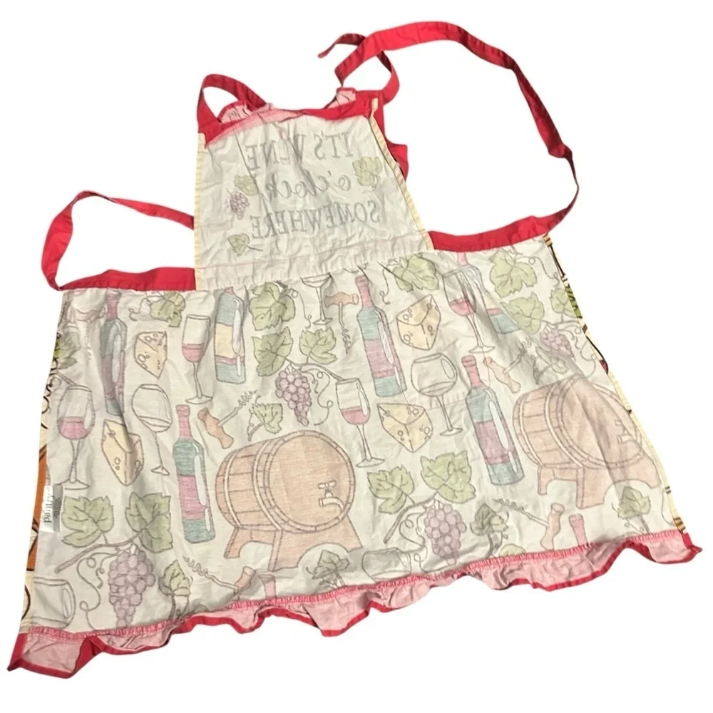 Wine-Themed Apron with Pink Accents